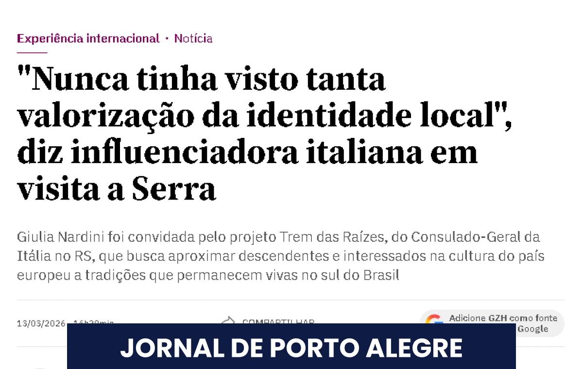Manchete do jornal de Porto Alegre sobre a visita de Giulia Nardini à Serra